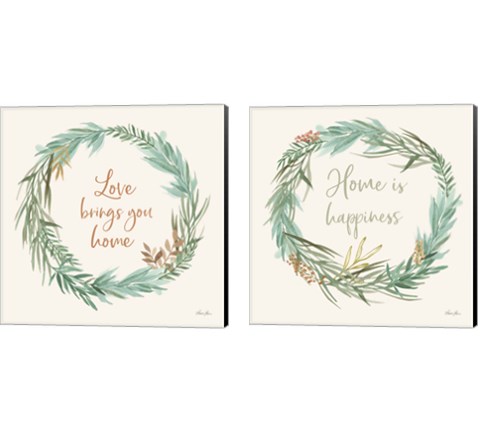 Leaf and Stem Wreath 2 Piece Canvas Print Set by Laura Horn