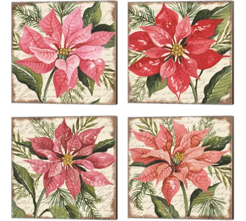 Poinsettia Botanical 4 Piece Canvas Print Set by Cindy Jacobs