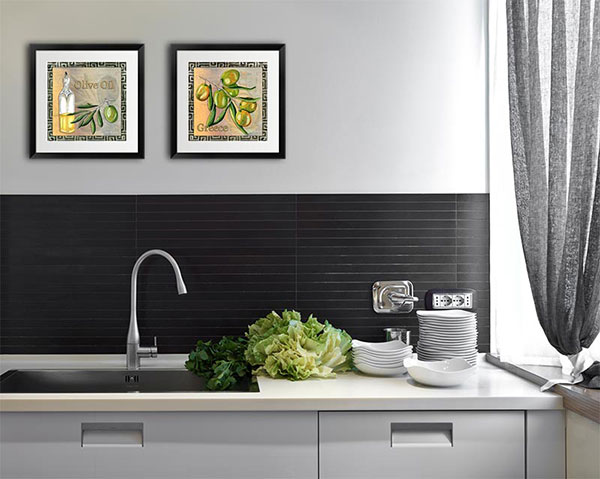 Contemporary wall art brings modern style to the kitchen.