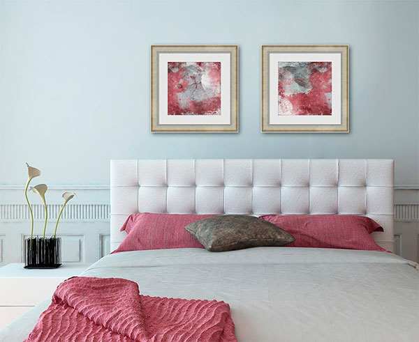 Add a bold splash of color to the bedroom with abstract wall art.