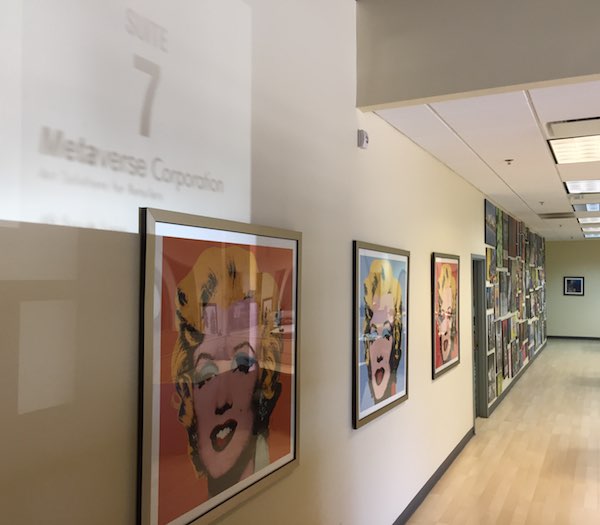 The Metaverse office is filled with artwork, including this set of iconic Andy Warhol prints.