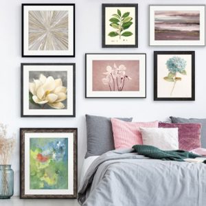 gallery wall art, floor to ceiling layout