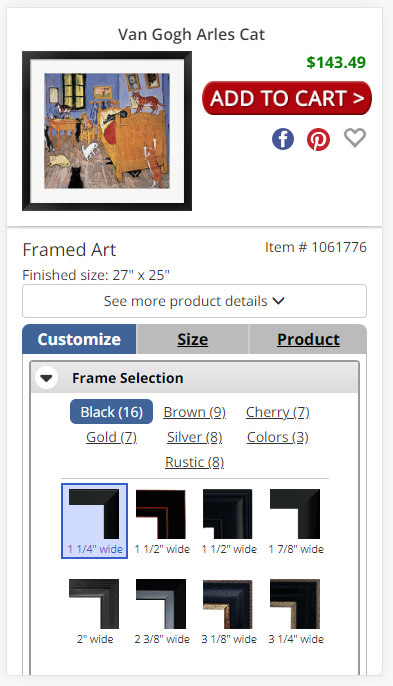 Framed Art.com mobile view UI elements will be snapped to the top of the browser window