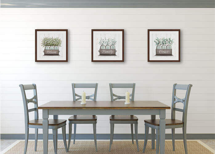 dining room with a 3 piece framed wall art set