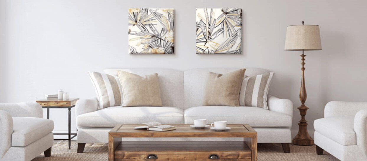 living room with 2 piece canvas wall art sets