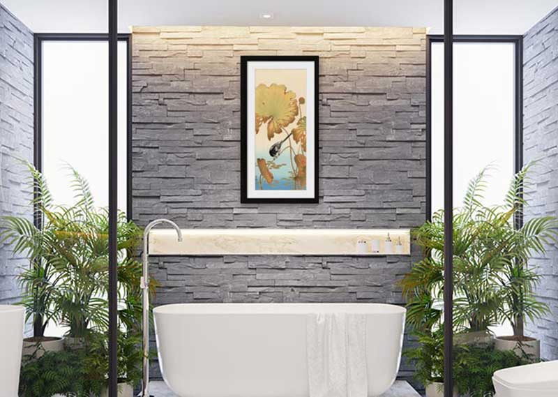 Traditional Asian art in a bathroom