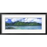 Panoramic Images - Polynesian people rowing a yellow outrigger boat in the bay, Opunohu Bay, Moorea, Tahiti, French Polynesia (R757208-AEAEAGOFDM)