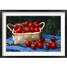 Panoramic Images - Still life of cherry tomatoes in a rectangular woven basket sitting on distressed blue painted table top (R768233-AEAEAGOFDM)