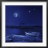 Evgeny Kuklev/Stocktrek Images - A boat moored near an icy stone in a lake against starry sky, Finland (R793290-AEAEAGOFDM)
