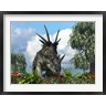 Walter Myers/Stocktrek Images - A Styracosaurus samples flowers of the order Ericales (R802819-AEAEAGOFDM)