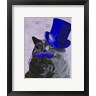 Fab Funky - Grey Cat With Blue Top Hat and Moustache (R839441-AEAEAGOFLM)