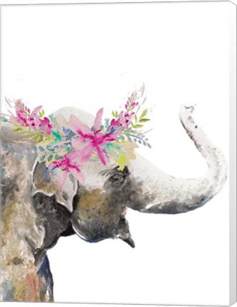 Framed Water Elephant with Flower Crown Print
