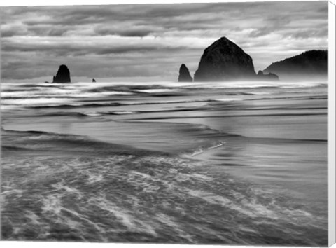 Framed Cannon Beach, Oregon (BW) Print