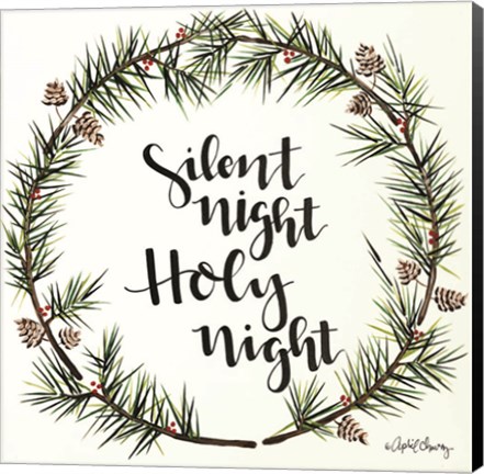 Framed Silent Night Pinecone Wreath Print