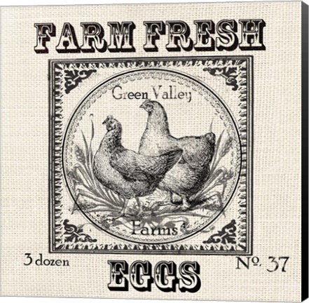 Framed Farmhouse Grain Sack Label Chickens Print