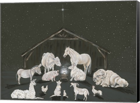 Framed Animal Nativity Scene Print