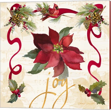 Framed Christmas Poinsettia Ribbon IV Print