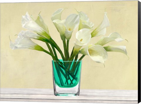 Framed White Callas in a Glass Vase Print