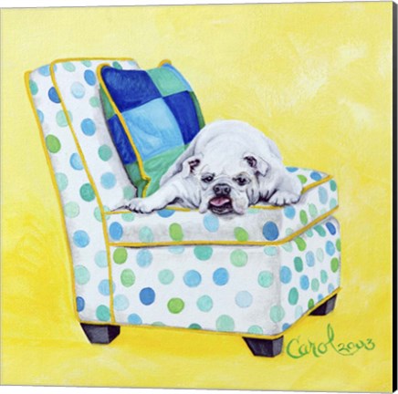 Framed Bulldog on Polka Dots Print