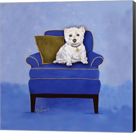 Framed Westie on Blue Print