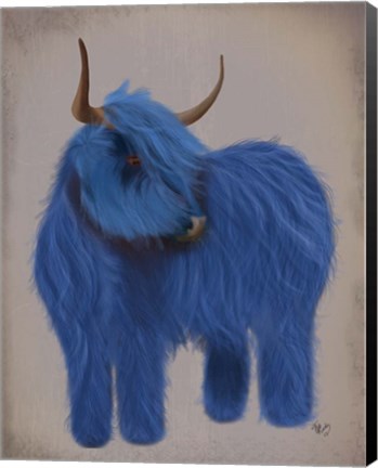 Framed Highland Cow 2, Blue, Full Print