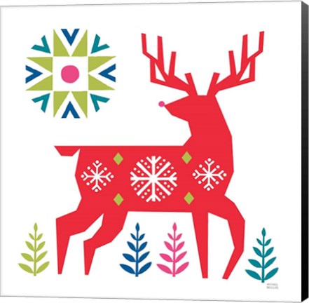 Framed Geometric Holiday Reindeer I Bright Print