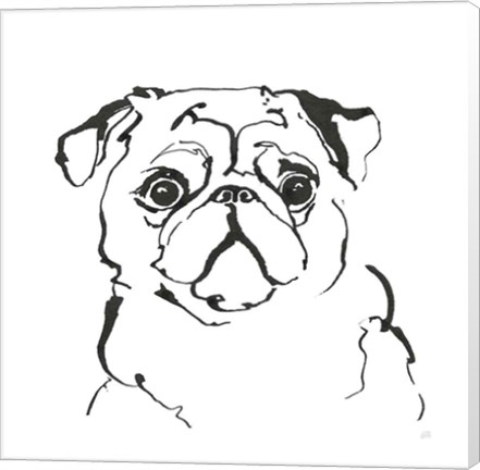 Framed Line Dog Pug I Print