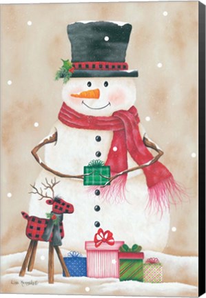 Framed Snowman with Presents Print