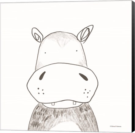 Framed Hippo Line Drawing Print