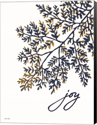 Framed Joy Navy Gold Leaves Print