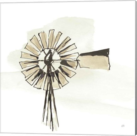 Framed Windmill III Neutral Print
