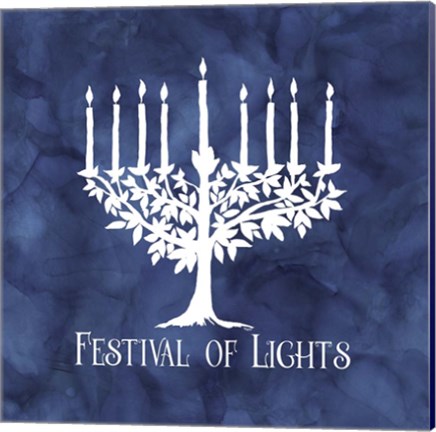 Framed Festival of Lights Blue IV-Menorah Print