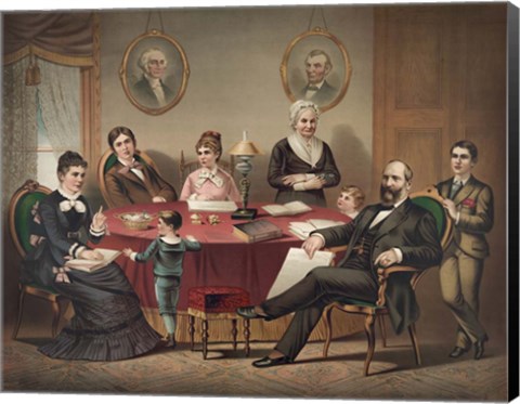 Framed President Garfield and his Family sitting at a Table Print