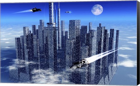 Framed Futuristic City Floating in the Sky Print