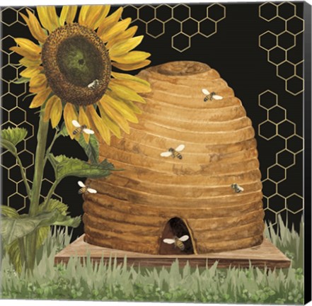 Framed Honey Bees &amp; Flowers Please on black VIII Print