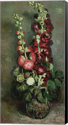 Framed Vase of Hollyhocks, 1886 Print