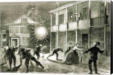 Framed Federals shelling the City of Charleston: Shell bursting in the streets in 1863 Print