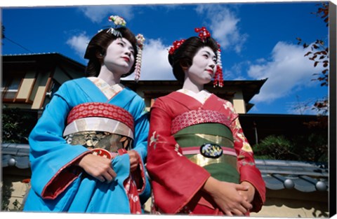 Framed Two geishas, Kyoto, Honshu, Japan Print