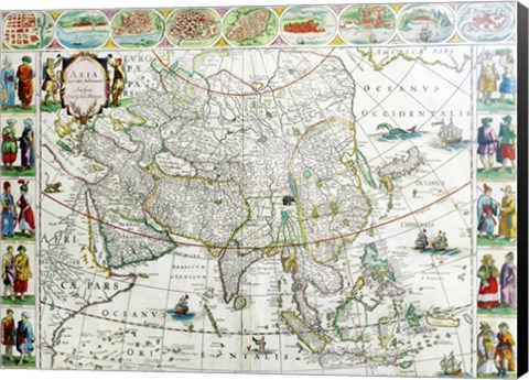 Framed Close-up of the map of Asia, Joan Bleau, 1630 Print