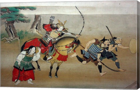 Framed Illustrated Story of Night Attack on Yoshitsune&#39;s Residence At Horikawa, 16th Century Print