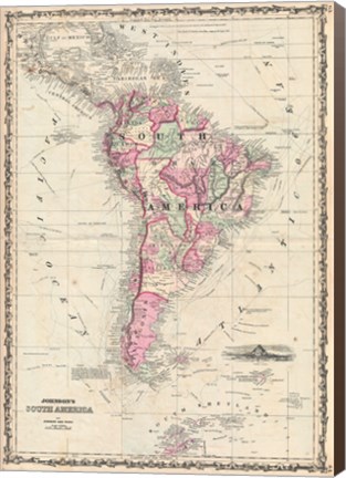 Framed 1862 Johnson Map of South America Print