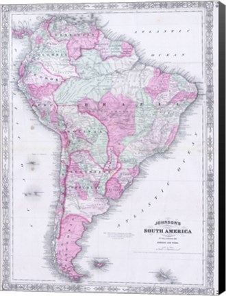 Framed 1863 Johnson&#39;s Map of South America Print