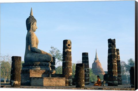 Framed Side profile of the Seated Buddha, Wat Mahathat, Sukhothai, Thailand Print