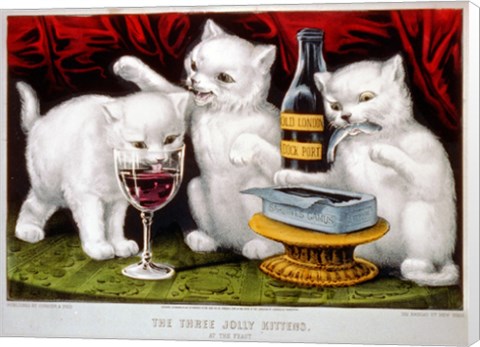 Framed Three Jolly Kittens: At The Feast Print