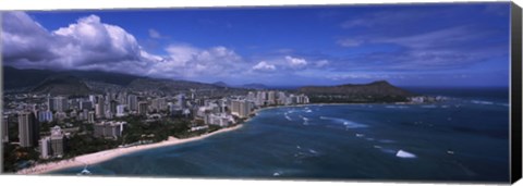 Framed Buildings at the waterfront, Waikiki Beach, Honolulu, Hawaii Print