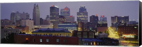 Framed Buildings lit up at dusk, Kansas City, Missouri, USA Print