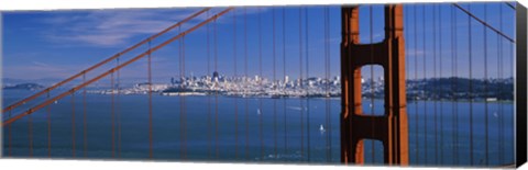 Framed Suspension bridge with a city in the background, Golden Gate Bridge, San Francisco, California, USA Print