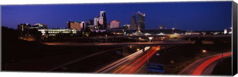 Framed Highway interchange and skyline at dusk, Kansas City, Missouri, USA Print