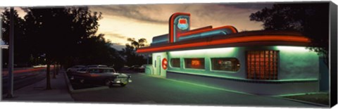 Framed Restaurant lit up at dusk, Route 66, Albuquerque, Bernalillo County, New Mexico, USA Print