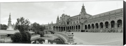 Framed Fountain in front of a building, Plaza De Espana, Seville, Seville Province, Andalusia, Spain Print